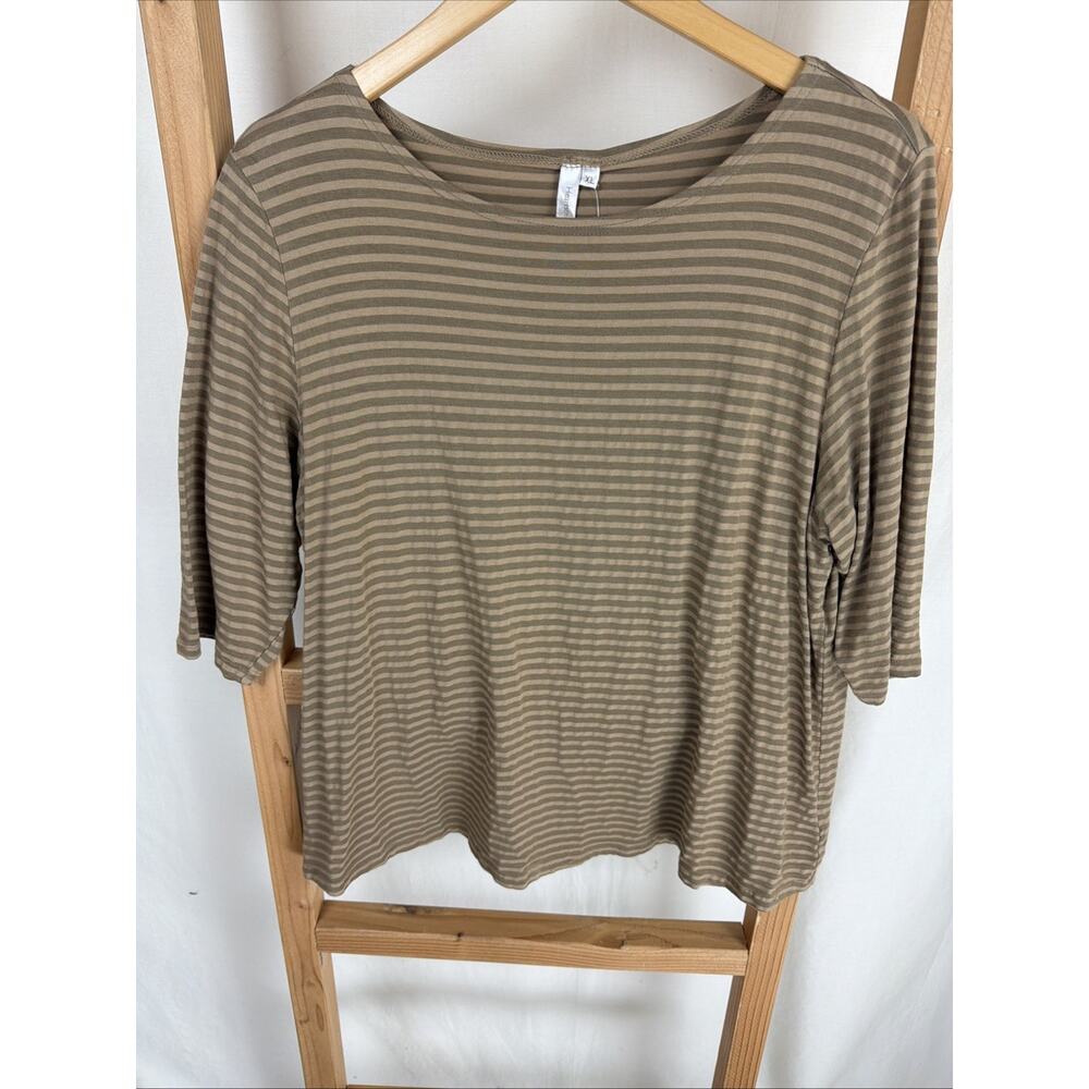 NWT Kleen Brown Cotton Blend 3/4 Sleeve Striped Top #0838 SIZE 3X